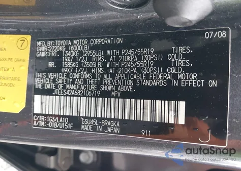 2008 Toyota Highlander Limited z USA, uszkodzony, nr VIN JTEES42A682106719